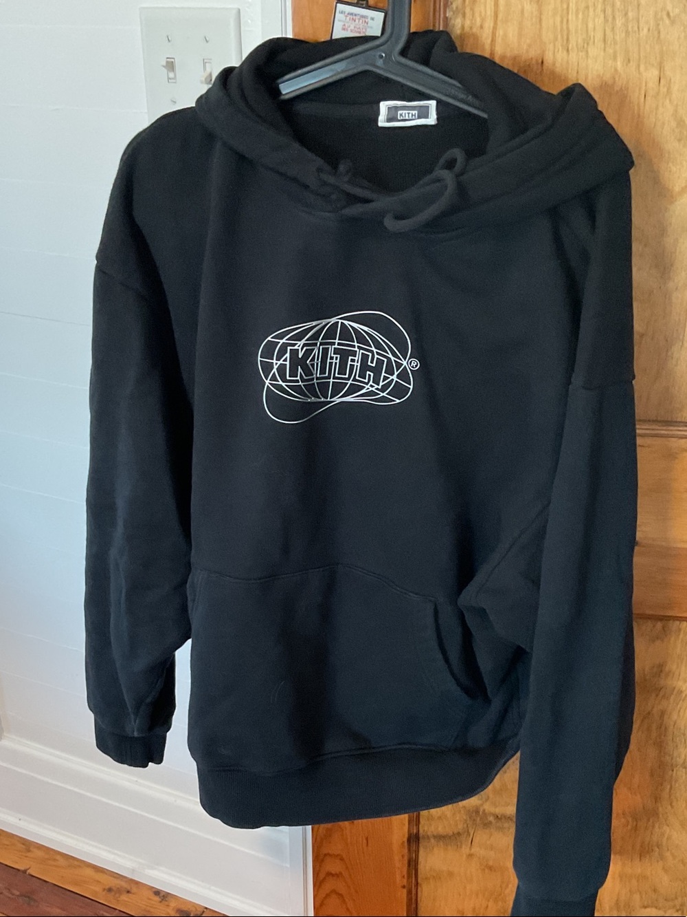 Kith Black Crewneck Hoodie with White Globe Logo